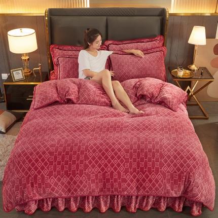 91家纺网 家纺一手货源 找家纺 （总）富之航2022直播爆款新款欧式纯色牛奶绒床裙四件套加厚