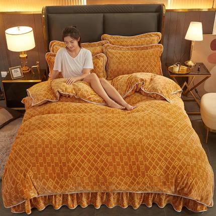 91家纺网 家纺一手货源 找家纺 （总）富之航2022直播爆款新款欧式纯色牛奶绒床裙四件套加厚