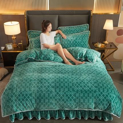 91家纺网 家纺一手货源 找家纺 （总）富之航2022直播爆款新款欧式纯色牛奶绒床裙四件套加厚