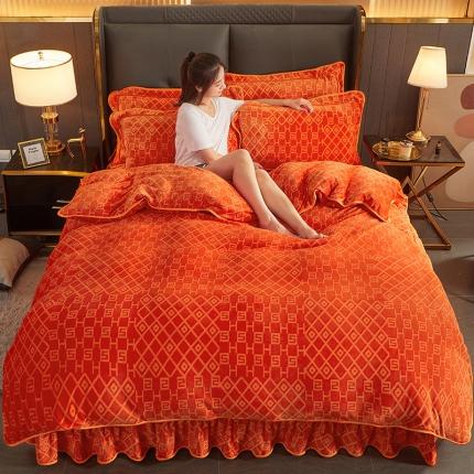 （总）富之航2022直播爆款新款欧式纯色牛奶绒床裙四件套加厚