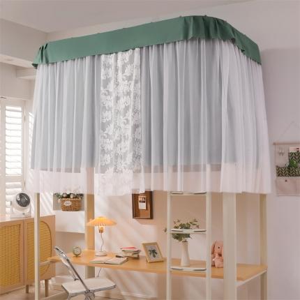 91家纺网 家纺一手货源 找家纺 飞轮海U型双轨道床帘学生蚊帐上下铺通用XD-1芥末绿送风扇杆