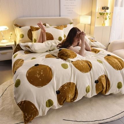 同田 2023新款牛奶金貂绒四件套印花保暖法莱水晶绒 小香橙