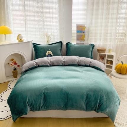 91家纺网 家纺一手货源 找家纺 （总）人人爱 2025新款牛奶绒兔兔绒纯色双拼四件套