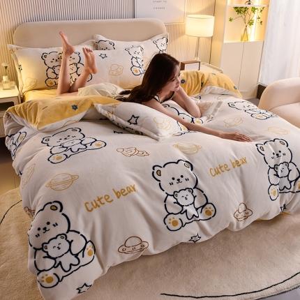 同田 2023新款牛奶金貂绒四件套印花保暖法莱水晶绒梦想星空