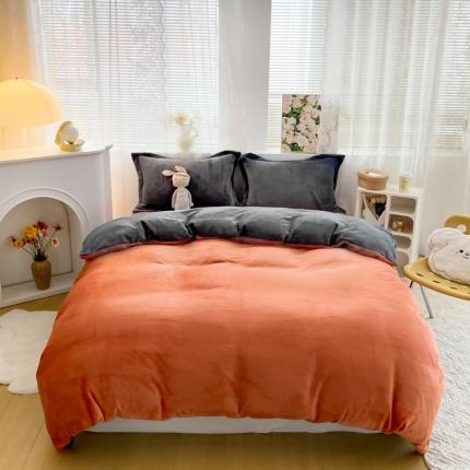 91家纺网 家纺一手货源 找家纺 （总）人人爱 2025新款牛奶绒兔兔绒纯色双拼四件套