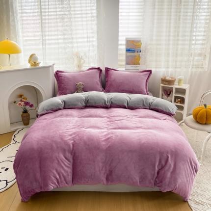 91家纺网 家纺一手货源 找家纺 （总）人人爱 2025新款牛奶绒兔兔绒纯色双拼四件套