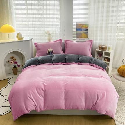 91家纺网 家纺一手货源 找家纺 （总）人人爱 2025新款牛奶绒兔兔绒纯色双拼四件套