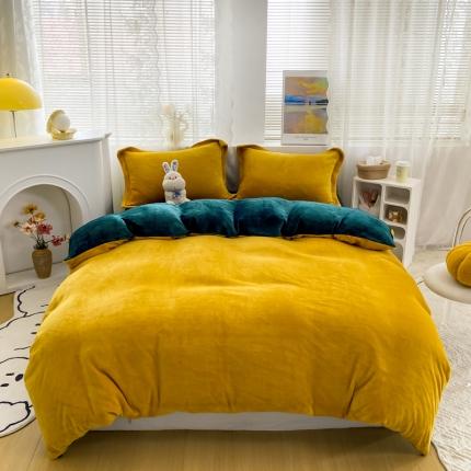 91家纺网 家纺一手货源 找家纺 （总）人人爱 2025新款牛奶绒兔兔绒纯色双拼四件套