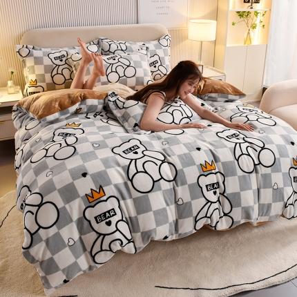 同田 2023新款牛奶金貂绒四件套印花保暖法莱水晶绒泰迪宝贝