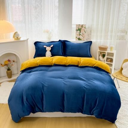 91家纺网 家纺一手货源 找家纺 （总）人人爱 2025新款牛奶绒兔兔绒纯色双拼四件套