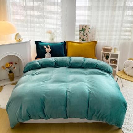 91家纺网 家纺一手货源 找家纺 （总）人人爱 2025新款牛奶绒兔兔绒纯色双拼四件套