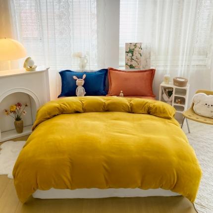 91家纺网 家纺一手货源 找家纺 （总）人人爱 2025新款牛奶绒兔兔绒纯色双拼四件套