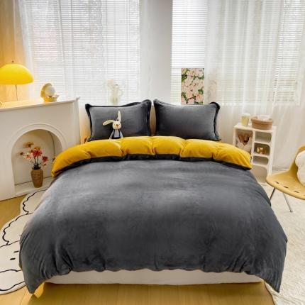 91家纺网 家纺一手货源 找家纺 （总）人人爱 2025新款牛奶绒兔兔绒纯色双拼四件套