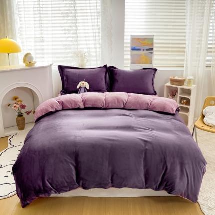 91家纺网 家纺一手货源 找家纺 （总）人人爱 2025新款牛奶绒兔兔绒纯色双拼四件套