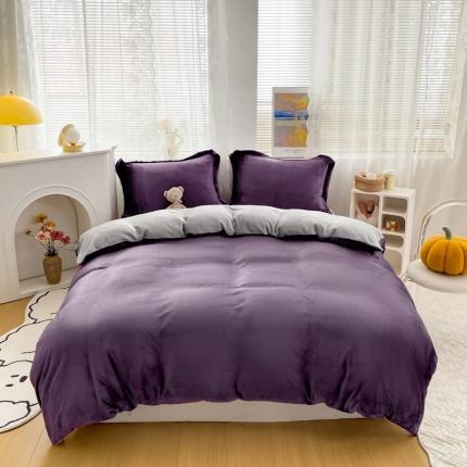 91家纺网 家纺一手货源 找家纺 （总）人人爱 2025新款牛奶绒兔兔绒纯色双拼四件套