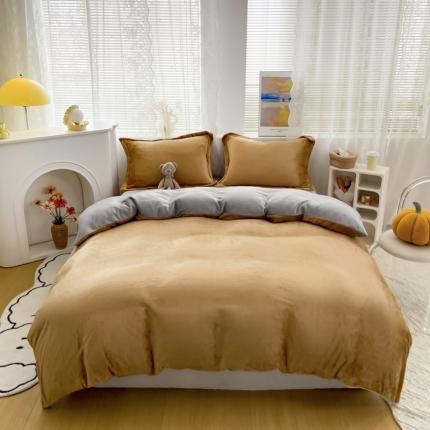 91家纺网 家纺一手货源 找家纺 （总）人人爱 2025新款牛奶绒兔兔绒纯色双拼四件套