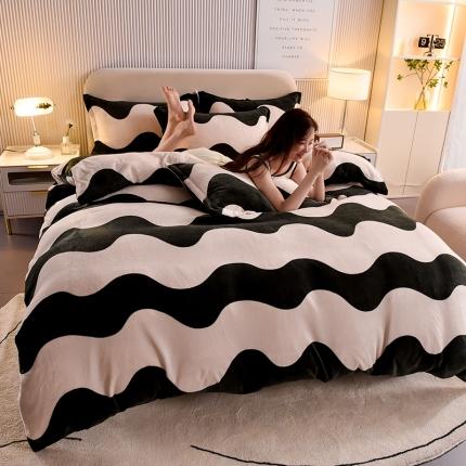 同田 2023新款牛奶金貂绒四件套印花保暖法莱水晶绒时尚波浪