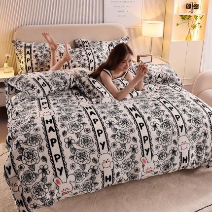 同田 2023新款牛奶金貂绒四件套印花保暖法莱水晶绒 赫本兔