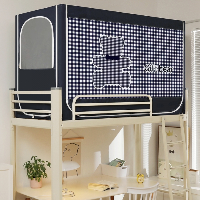 91家纺网 家纺一手货源 找家纺 梦尔佳蚊帐 2022新款卡通印花学生床帘蚊帐 爱心熊-藏青