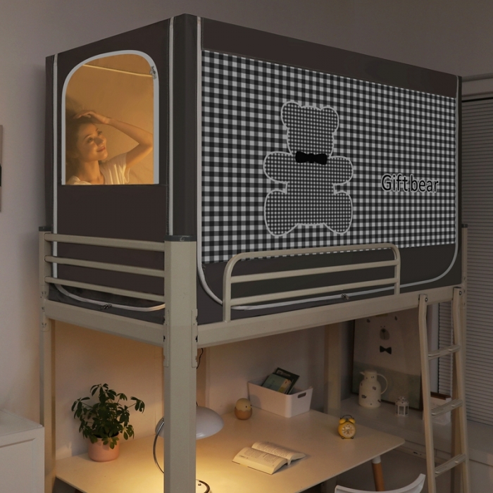 91家纺网 家纺一手货源 找家纺 梦尔佳蚊帐 2022新款卡通印花学生床帘蚊帐 爱心熊-雅灰