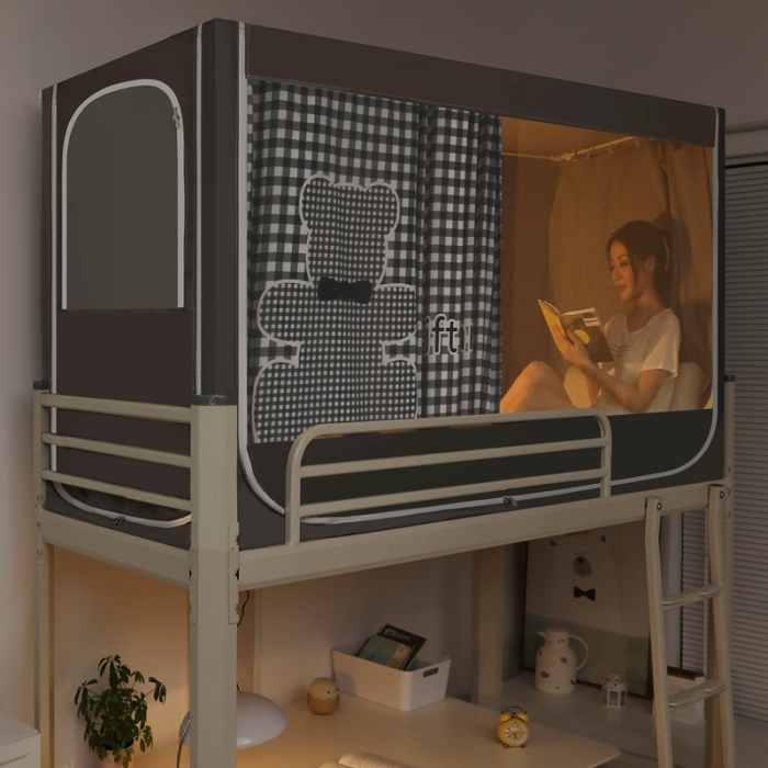 91家纺网 家纺一手货源 找家纺 梦尔佳蚊帐 2022新款卡通印花学生床帘蚊帐 爱心熊-雅灰