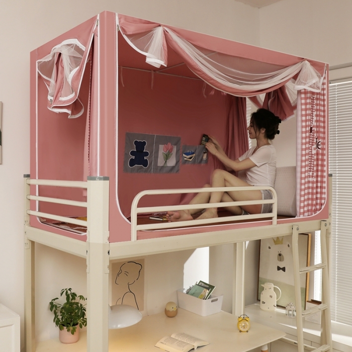 91家纺网 家纺一手货源 找家纺 梦尔佳蚊帐 2022新款卡通印花学生床帘蚊帐 爱心熊-玉