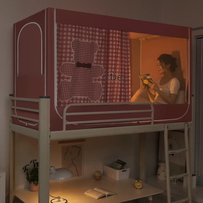 91家纺网 家纺一手货源 找家纺 梦尔佳蚊帐 2022新款卡通印花学生床帘蚊帐 爱心熊-玉