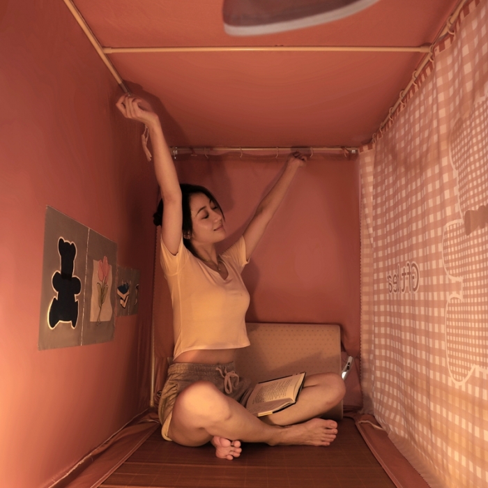 91家纺网 家纺一手货源 找家纺 梦尔佳蚊帐 2022新款卡通印花学生床帘蚊帐 爱心熊-玉