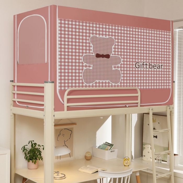 91家纺网 家纺一手货源 找家纺 梦尔佳蚊帐 2022新款卡通印花学生床帘蚊帐 爱心熊-玉