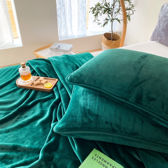 91家纺网 家纺一手货源 找家纺 2025新款320g金貂绒亲肤盖毯加厚纯色珊瑚绒素色法兰绒毯子外贸高端款墨绿