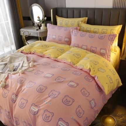 91家纺网 家纺一手货源 找家纺 棉生活 22新款铂金全棉磨毛系列（AB版设计） 小笨熊 粉