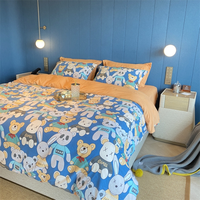 91家纺网 家纺一手货源 找家纺 2022新款铂金全棉磨毛系列四件套-实拍图（AB版设计） 潮牌熊