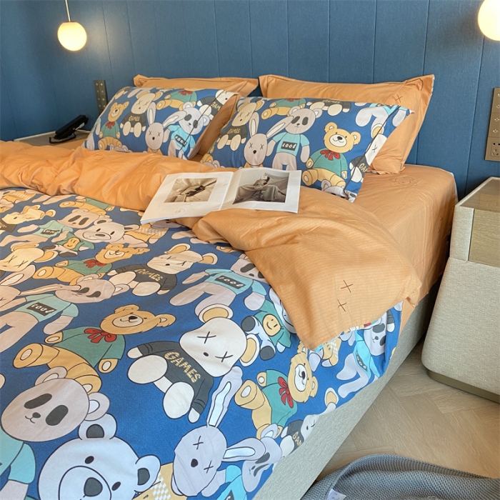 91家纺网 家纺一手货源 找家纺 2022新款铂金全棉磨毛系列四件套-实拍图（AB版设计） 潮牌熊