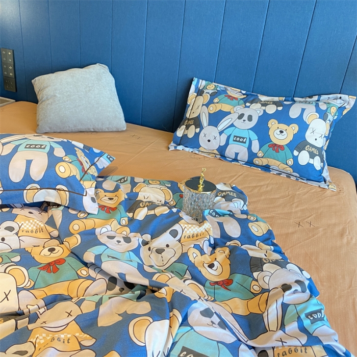 91家纺网 家纺一手货源 找家纺 2022新款铂金全棉磨毛系列四件套-实拍图（AB版设计） 潮牌熊