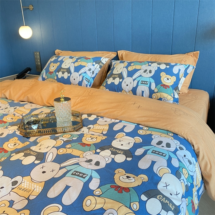 91家纺网 家纺一手货源 找家纺 2022新款铂金全棉磨毛系列四件套-实拍图（AB版设计） 潮牌熊