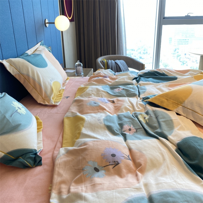 91家纺网 家纺一手货源 找家纺 2022新款铂金全棉磨毛系列四件套-实拍图（AB版设计） 七色堇