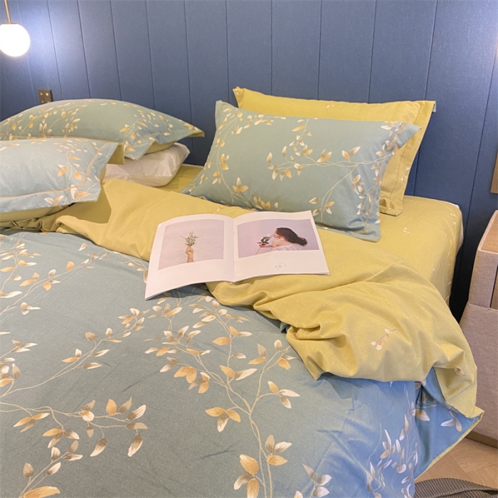 91家纺网 家纺一手货源 找家纺 2022新款铂金全棉磨毛系列四件套-实拍图（AB版设计） 仙草