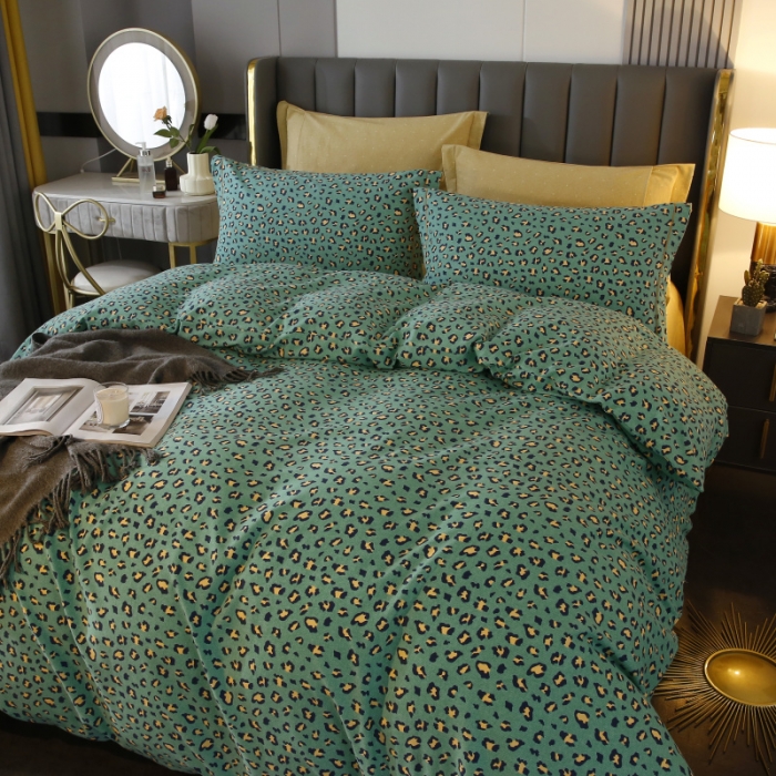91家纺网 家纺一手货源 找家纺 棉生活  22新款铂金全棉磨毛系列（AB版设计） 烂漫豹纹绿