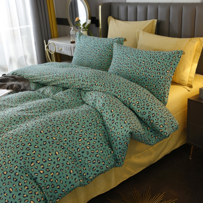 91家纺网 家纺一手货源 找家纺 棉生活  22新款铂金全棉磨毛系列（AB版设计） 烂漫豹纹绿