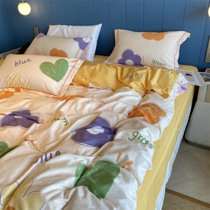 91家纺网 家纺一手货源 找家纺 2022新款铂金全棉磨毛系列四件套-实拍图（AB版设计） 向阳花开