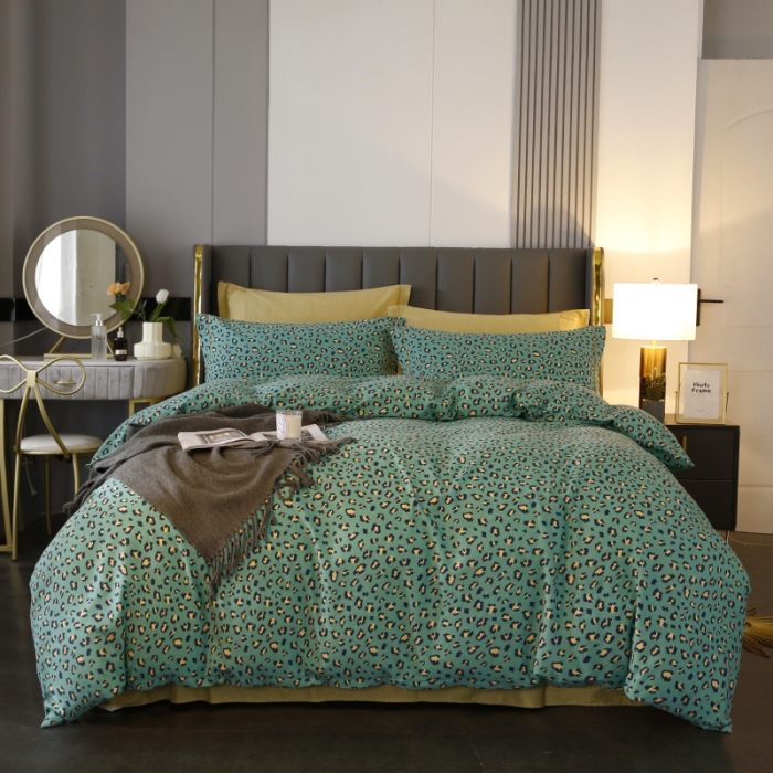 91家纺网 家纺一手货源 找家纺 棉生活  22新款铂金全棉磨毛系列（AB版设计） 烂漫豹纹绿