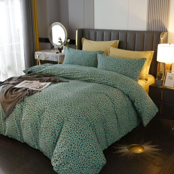 91家纺网 家纺一手货源 找家纺 棉生活  22新款铂金全棉磨毛系列（AB版设计） 烂漫豹纹绿