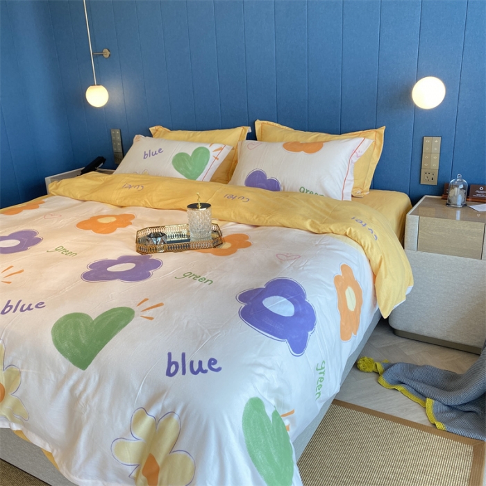 91家纺网 家纺一手货源 找家纺 2022新款铂金全棉磨毛系列四件套-实拍图（AB版设计） 向阳花开