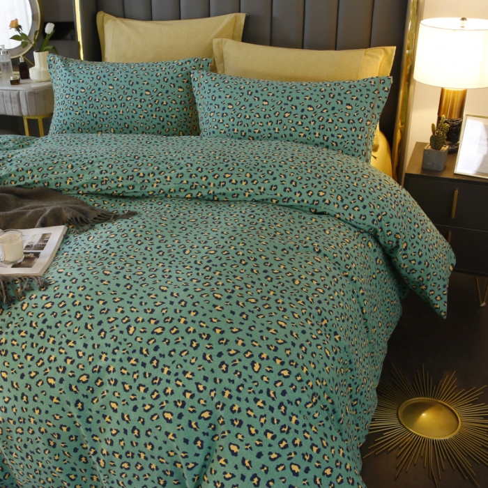 91家纺网 家纺一手货源 找家纺 棉生活  22新款铂金全棉磨毛系列（AB版设计） 烂漫豹纹绿