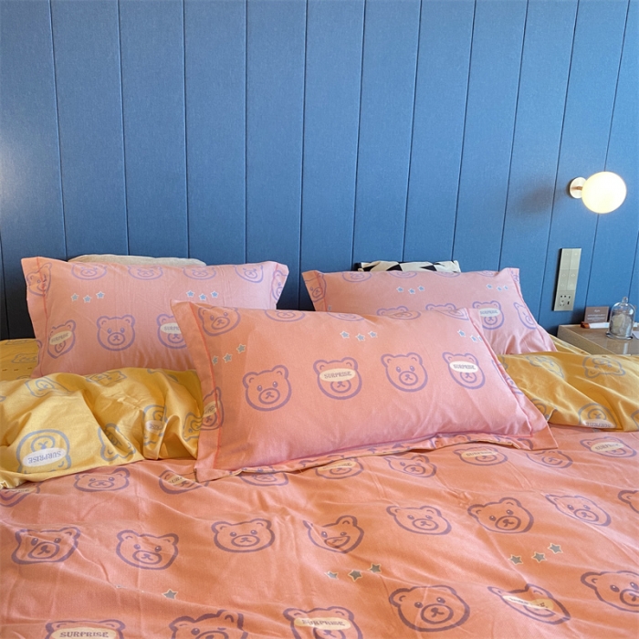 91家纺网 家纺一手货源 找家纺 2022新款铂金全棉磨毛系列四件套-实拍图（AB版设计） 小笨熊-粉