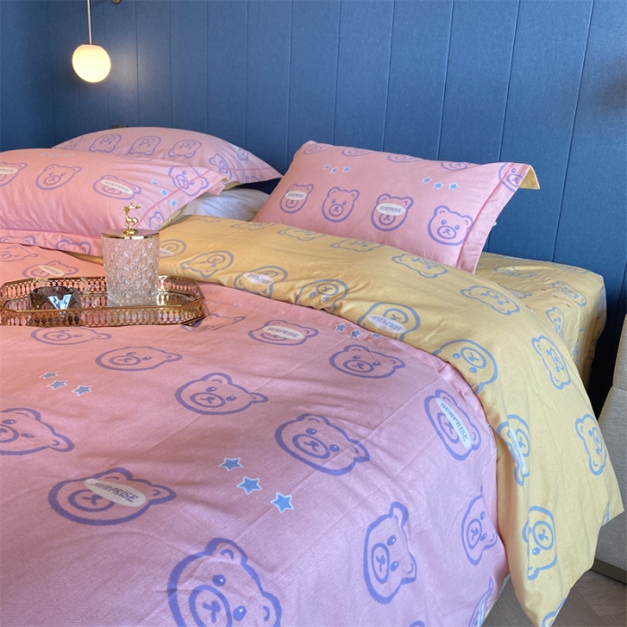 91家纺网 家纺一手货源 找家纺 2022新款铂金全棉磨毛系列四件套-实拍图（AB版设计） 小笨熊-粉