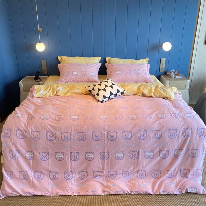 91家纺网 家纺一手货源 找家纺 2022新款铂金全棉磨毛系列四件套-实拍图（AB版设计） 小笨熊-粉