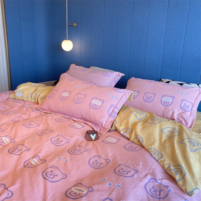 91家纺网 家纺一手货源 找家纺 2022新款铂金全棉磨毛系列四件套-实拍图（AB版设计） 小笨熊-粉