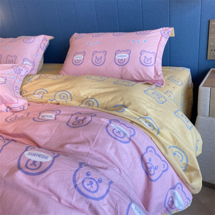 91家纺网 家纺一手货源 找家纺 2022新款铂金全棉磨毛系列四件套-实拍图（AB版设计） 小笨熊-粉