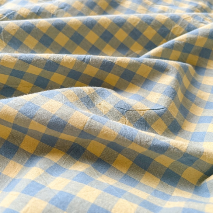 91家纺网 家纺一手货源 找家纺 2022年新款日式简约良品纯棉全棉色织水洗棉四件套兰黄小格